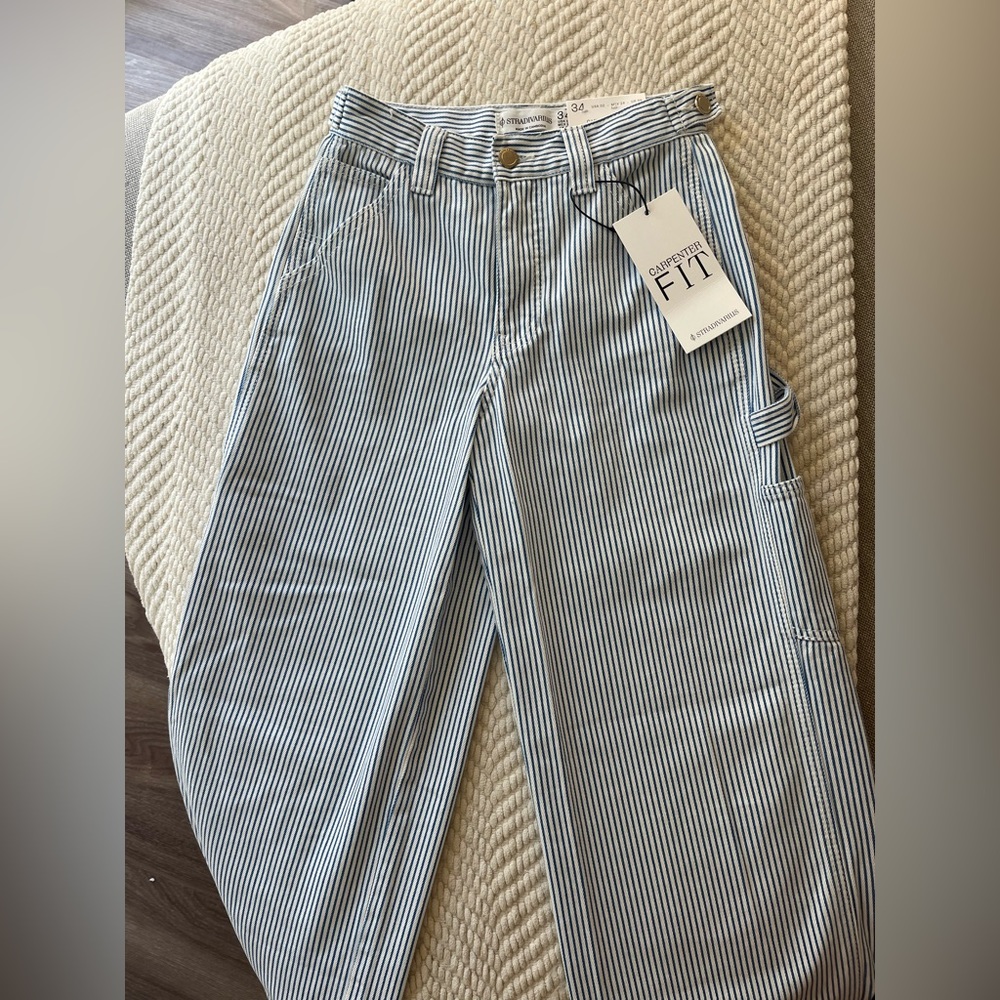 Blue striped carpenter jeans